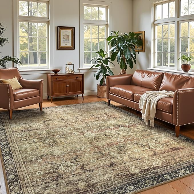 Washable Area Rugs 5x7 Vintage Brown, Indoor Rug by Carpelux