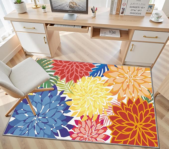 Colorful 3x5 Washable Rug for Living Room Tropical Botanical Modern Floral - Image 7