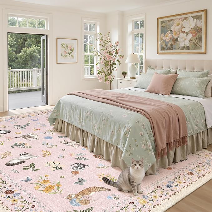 Soalmost Cat 9x12 Pink Area Rugs - Image 3