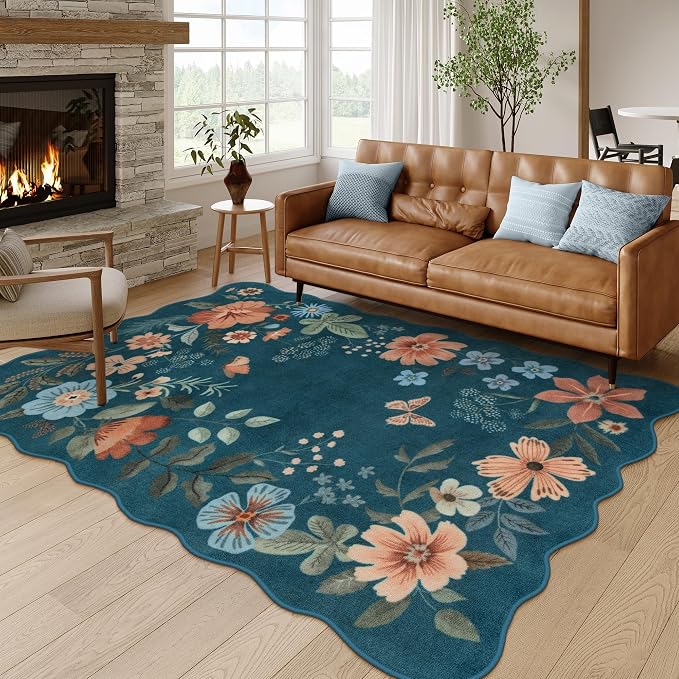 Lahome Floral Washable Area Rug, Ultra-Thin Soft Non-Slip Stain Resistant by Lahome