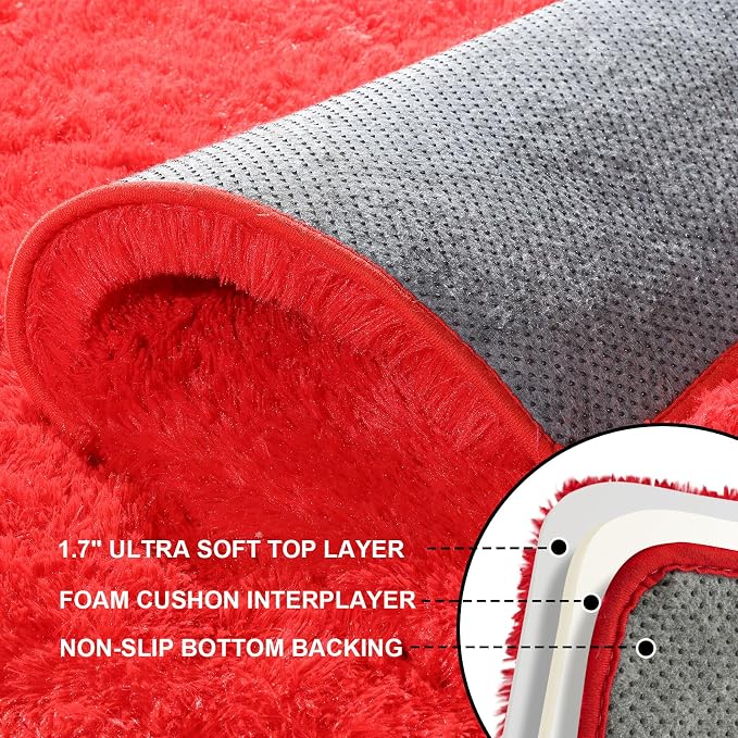Area Rugs 9x12 Living Room, Large Fluffy Red Rugs - Image 3
