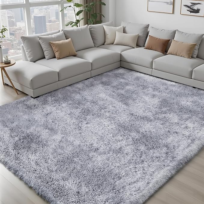 8x10 Area Rugs for Living Room Bedroom: Light Grey Soft Fluffy Shag Upgrade - Image 7