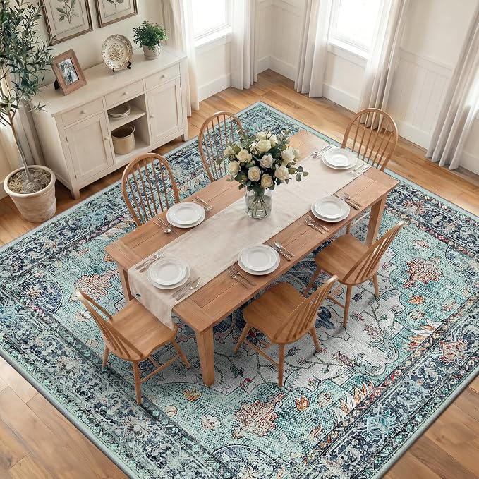 RELEANY Area Rugs Square 10ft Washable Non-Slip, Floral Vintage Distress by RELEANY