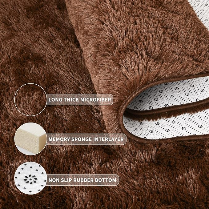 Tepook 8x10 Brown Area Rugs for Living Room Bedroom, Soft Fluffy Plush Shaggy - Image 5