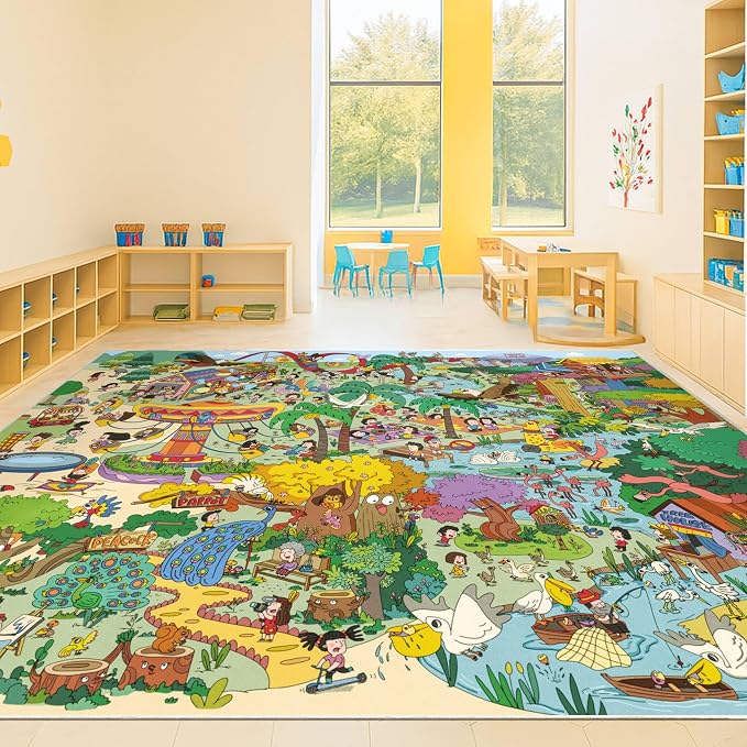 Hazo Haus Extra Large Jungle Explorer Rug 8x10 – Vibrant Cartoon Safari by HazoHaus
