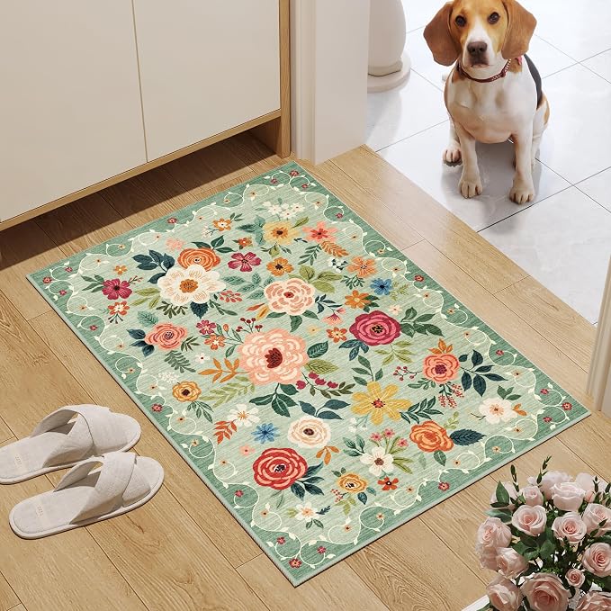 DUKINO 2x3 Rugs for Entryway, Floral Indoor Washable Front Door Mat, Non Slip - Image 3