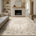 10x14 Neutral Area Rug Beige Vintage Living Room Bedroom Washable Carpet by WondRg