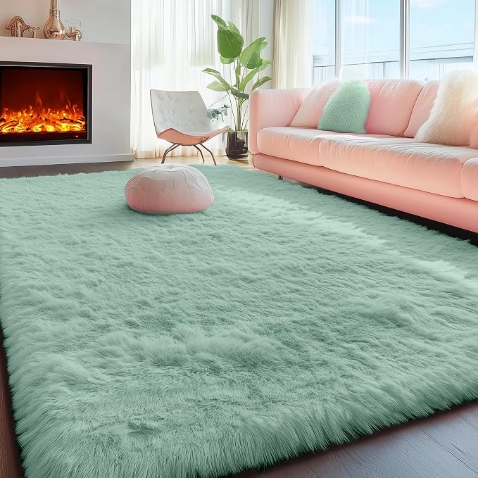 PAGISOFE Sage Green Rugs for Living Room, 5x7 Ft Shaggy Rug Plush Fuzzy Carpet - Image 7
