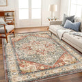 CHAMPLANT Area Rug 5'x7' Red Khaki Washable Vintage Traditional Floor Cover by CHAMPLANT