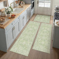 Neutral Kitchen Rug Set of 3 Washable Green Floral Kitchen Mats by WondRg