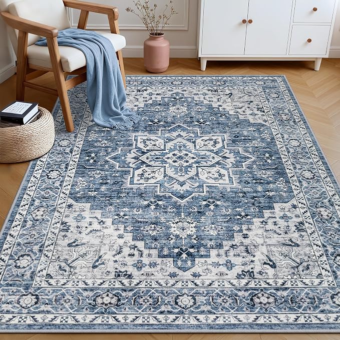 3x5 Area Rugs Living Room Rug: Washable Vintage Boho Medallion Rug No Slip - Image 4