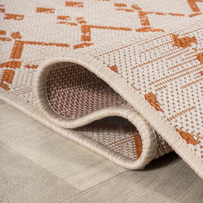 JONATHAN Y Moroccan Geometric Indoor Outdoor Area Rug 5X8 Cream/Orange - Image 6