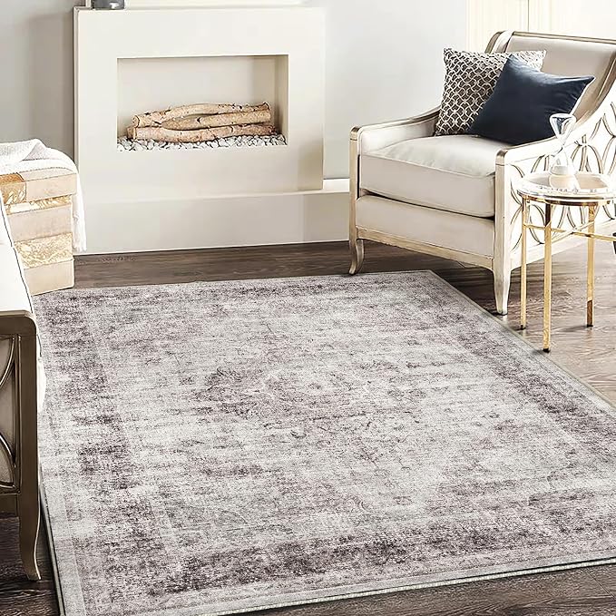 CHAMPLANT Area Rug 5'x7' Washable Rug Floral red Vintage Traditional Floor by CHAMPLANT