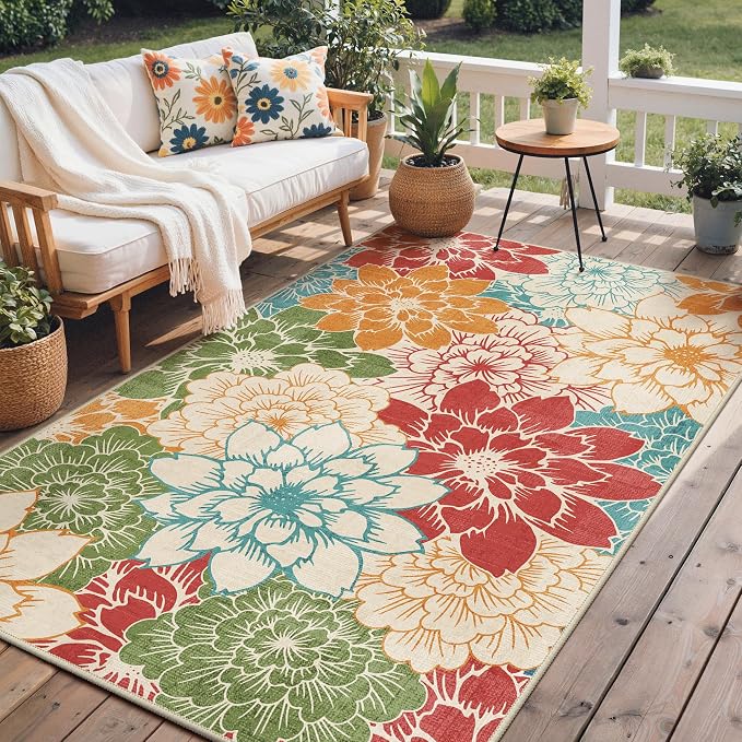 GENIMO Indoor Outdoor Area Rug 4'x6', Machine Washable Rugs by GENIMO