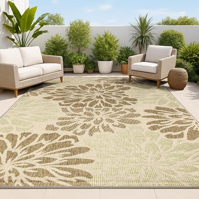 JONATHAN Y Floral Textured Weave Indoor Outdoor Area Rug 3X5 Sage/Brown by JONATHANY