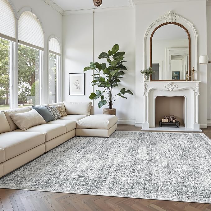 Soalmost Area Rug 10x12 Vintage Washable Living Room Large Gray Carpet Non Slip - Image 2
