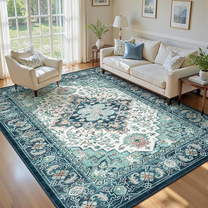 Lofus 5x7 Washable Rugs Non-Slip, Vintage Floral Area Rug by Lofus