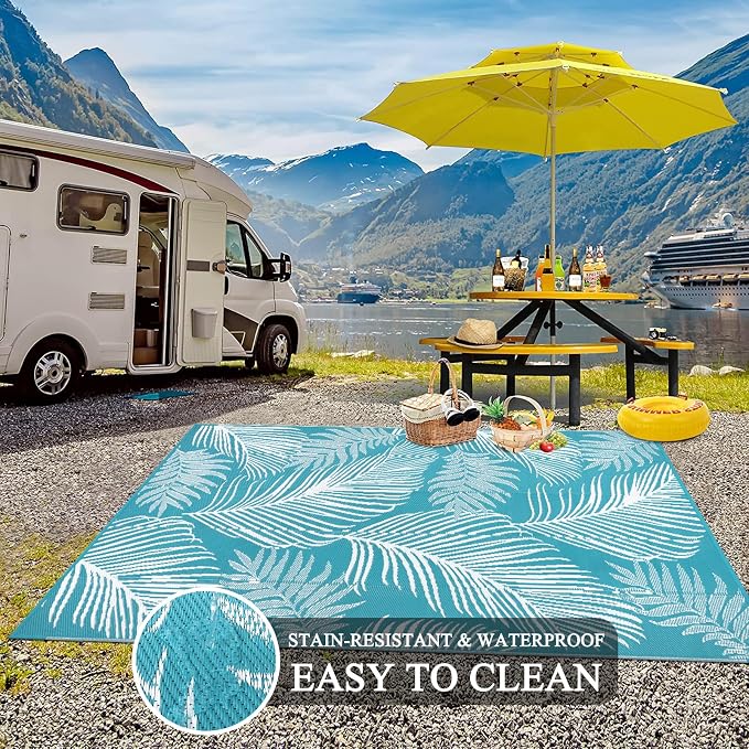 Pauwer Waterproof Outdoor Rug 8x10, Reversible Plastic Straw Patio Camping Rug - Image 5