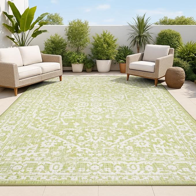 JONATHAN Y Boho Medallion Indoor Outdoor Area Rug 4X6 Green/Cream, Malta by JONATHANY