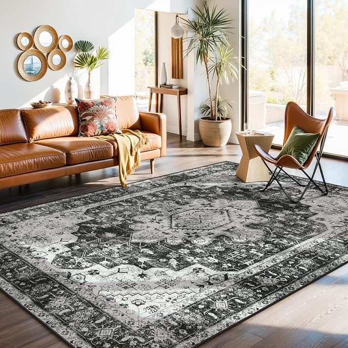 Moynesa Ultra-Thin Washable Area Rugs 8x10 Black and White Rugs by Moynesa
