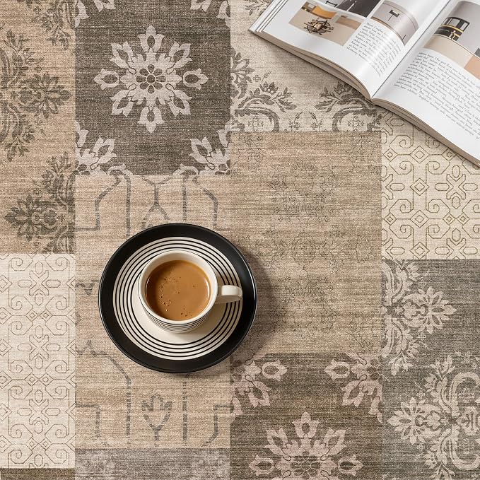 UERMEI 8x10 Area Rug for Living Room, Washable Brown Modern Geometric Patchwork - Image 9