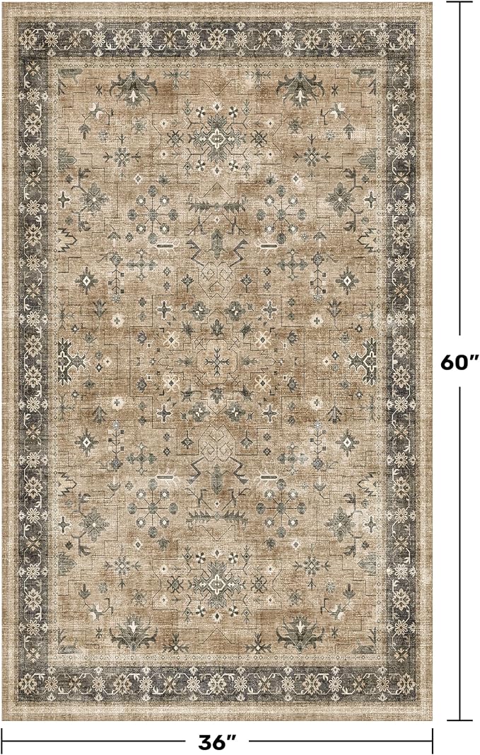 Boho Natural Earthy 3x5 Entryway Rug, Washable Mudroom Area Rug, Modern Vintage - Image 2