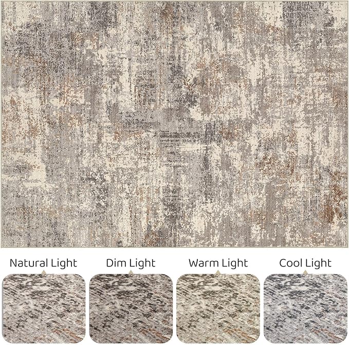 10x12 Area Rug Living Room: Washable Large Abstract Neutral Modern Soft Rug - Image 9