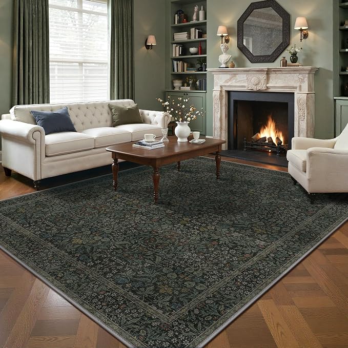GENIMO 8x10 Area Rug for Living Room, Washable Vintage Floral Low Pile Non-Slip by GENIMO