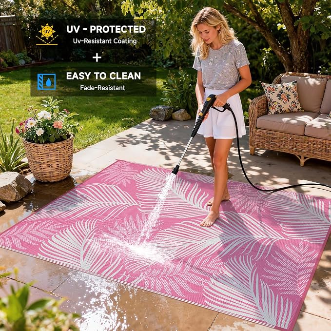 Pauwer Waterproof Outdoor Rug 6x9, Reversible Plastic Straw Patio Camping Rug - Image 4