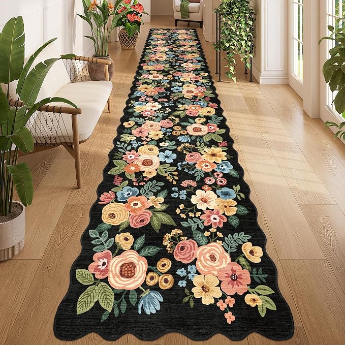DUKINO 2.6x14 Runner Rug for Hallway, Non Slip Floral Washable Kitchen Rug - Image 9