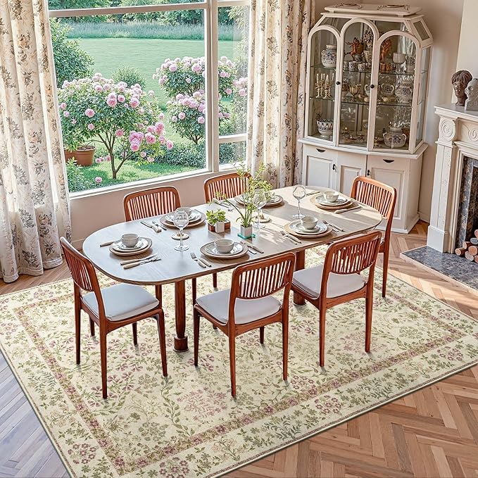 jinchan Zenith Floral 8x10 Area Rug Soft Low-Pile Living Room Rug Machine - Image 3