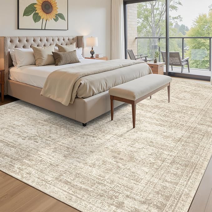 Soalmost 12x15 Washable Area Rug Beige Neutral Abstract Living Room Large - Image 9