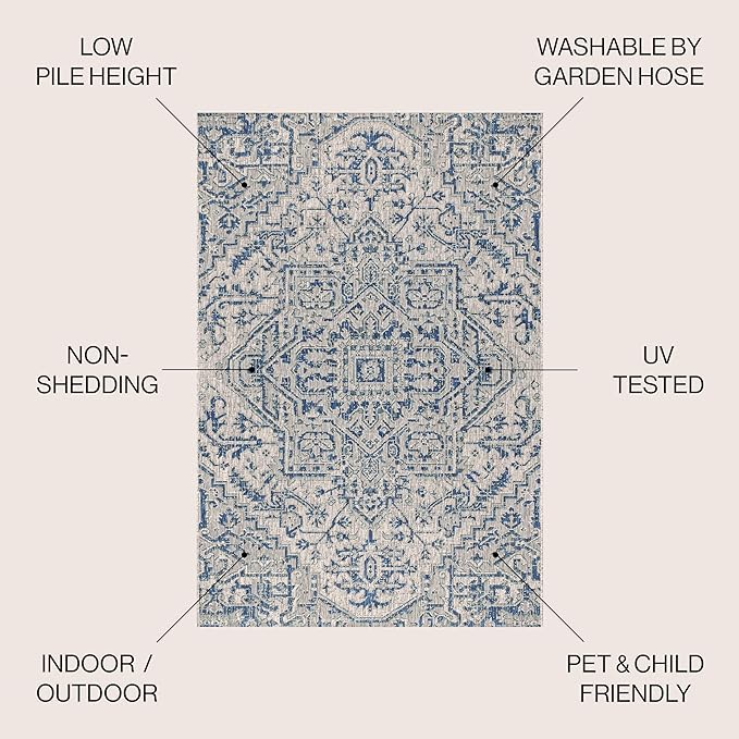JONATHAN Y Boho Medallion Indoor Outdoor Square Area Rug 8X8 Navy/Gray - Image 2