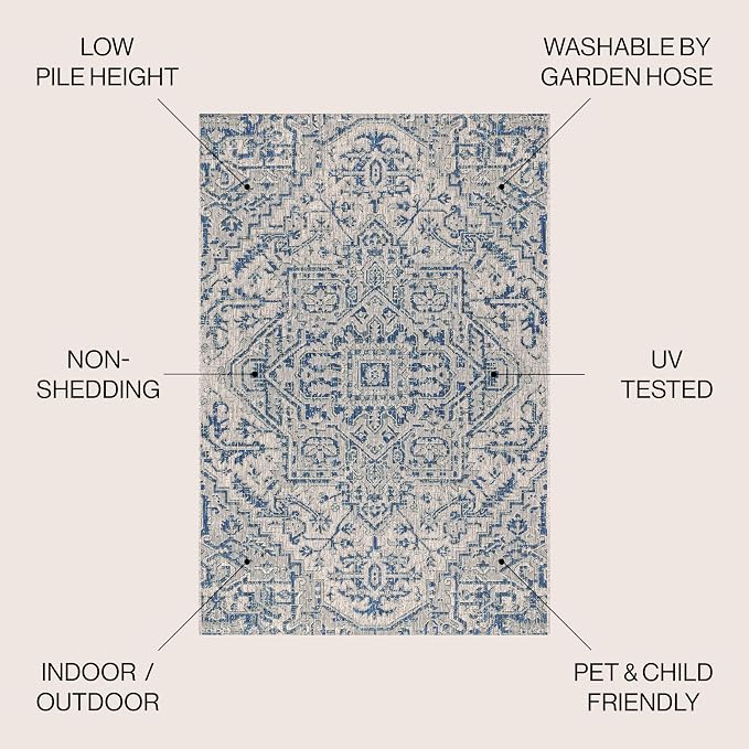 JONATHAN Y Boho Medallion Indoor Outdoor Round Area Rug 6 Ft Navy/Gray - Image 2