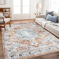 CHAMPLANT Area Rug 8x10 Washable Rug Tangerine Vintage Traditional Mat by CHAMPLANT