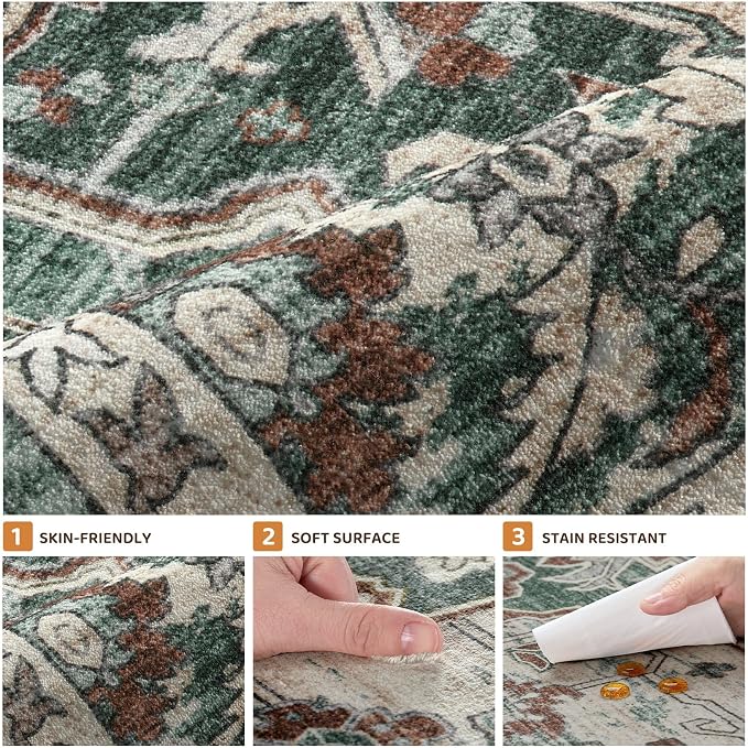 5x7 Area Rugs Living Room: Washable Vintage Rug Large Non-Slip Stain Resistant - Image 8