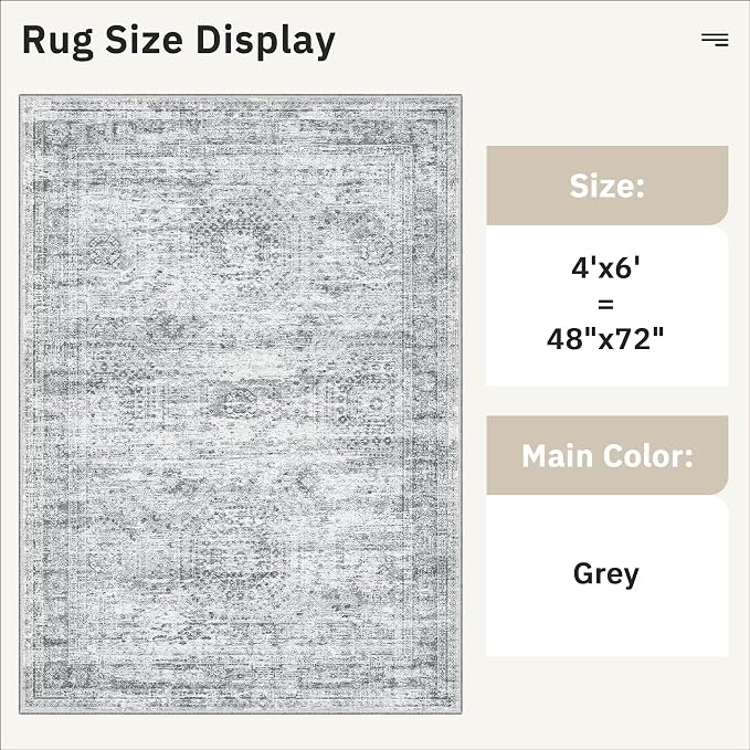 Soalmost Area Rugs 4x6 for Living Room, Vintage Washable Rugs for Dining Room - Image 5