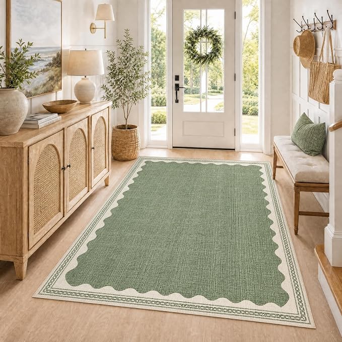 GarveeHome Scalloped 3x5 Rug Washable Non-Slip Low-Pile Indoor Rugs by GarveeHome