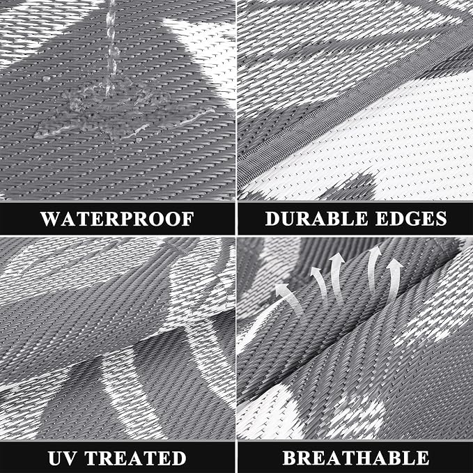 Pauwer Waterproof Outdoor Rug 9x12, Reversible Plastic Straw Patio Camping Rug - Image 3