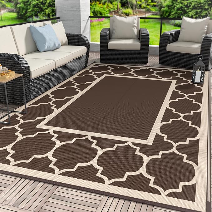 GENIMO Outdoor Rug 8' x 10' Patio Waterproof, Foldable Reversible Plastic Straw by GENIMO