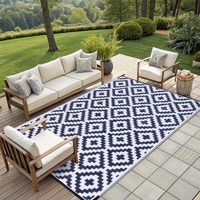 Smiry Waterproof Outdoor Rug 9x12 ft, Reversible Plastic Straw Patio Camping - Image 7