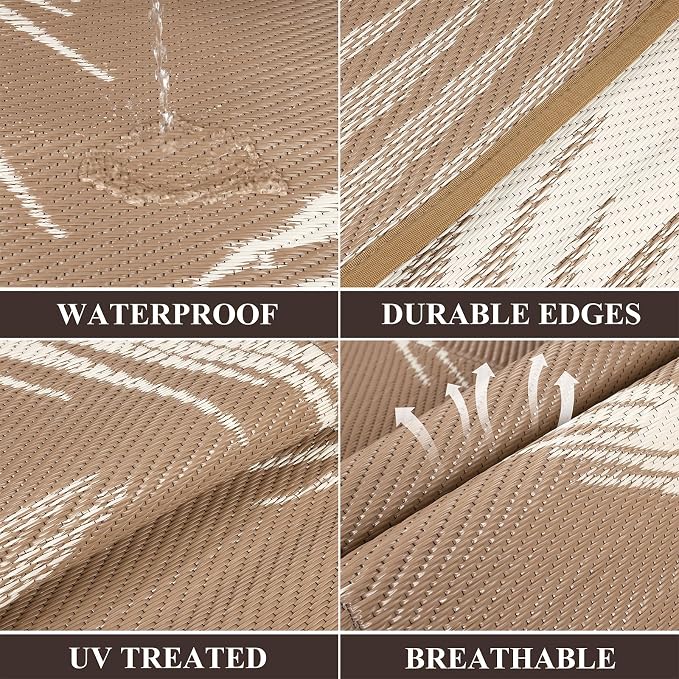 Pauwer Waterproof Outdoor Rug 10x14, Reversible Plastic Straw Patio Camping Rug - Image 2