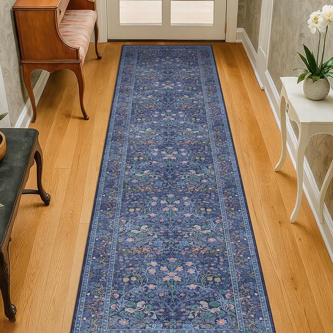 Dark Blue Washable 2x7 Runner Rug Non Slip - Image 6