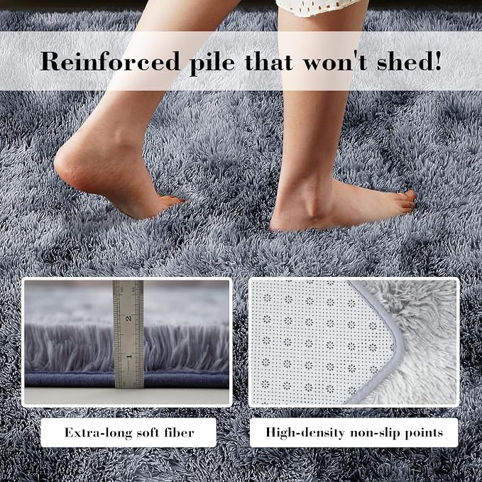 yongyangjuxin Fluffy Rug Shag Area Rug, Mottling Dark Grey 9x12 Area Rugs - Image 6