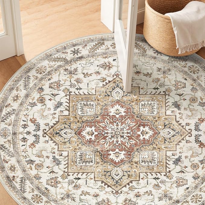 8ft Round Vintage Living Room Area Rug - Image 4