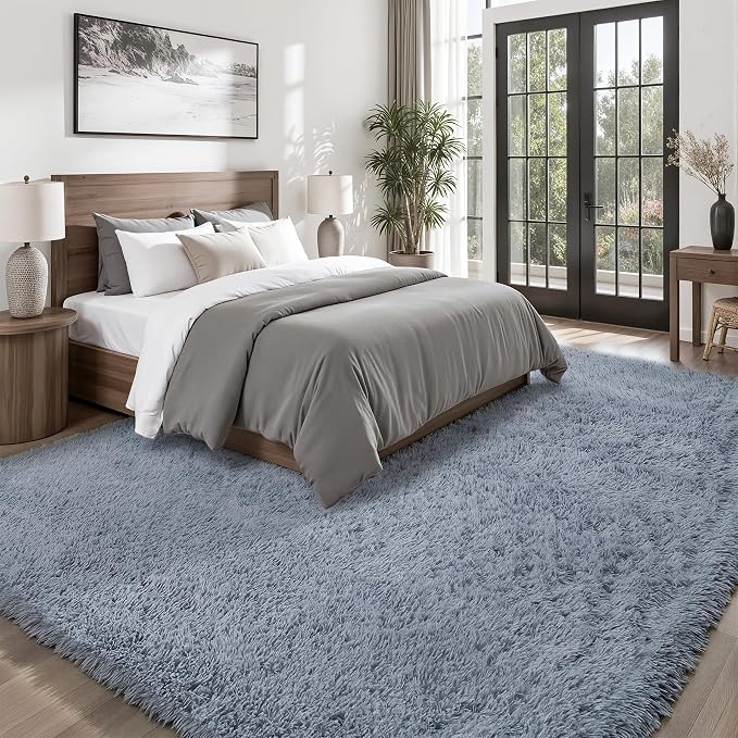 Area Rug for Living Room Bedroom: 9x12 Grey Soft Fluffy Shag Upgrade Non-Slip - Image 2