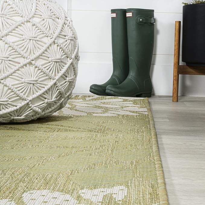 JONATHAN Y Floral Textured Weave Indoor Outdoor Area Rug 3X5 Green/Cream - Image 7