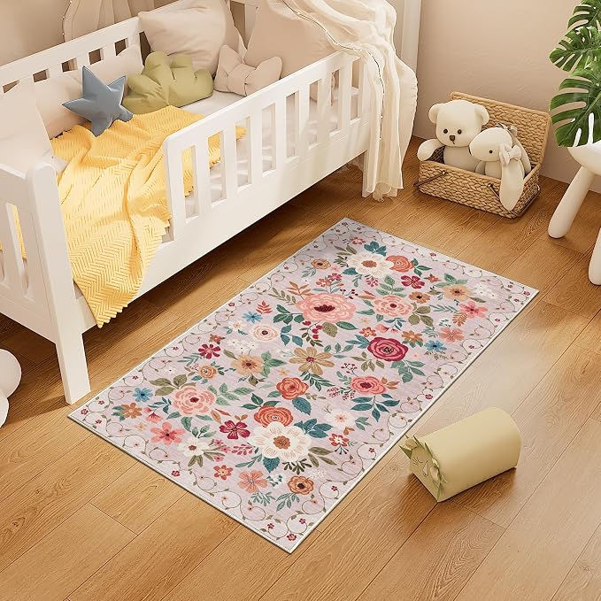 DUKINO 2x4 Rug for Entryway, Washable Kitchen Floral Runner Rug - Image 4
