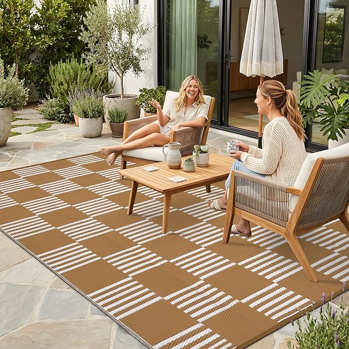 Garvee Waterproof Outdoor Rug 5x8, Checkered Foldable Plastic Straw Patio by Garvee