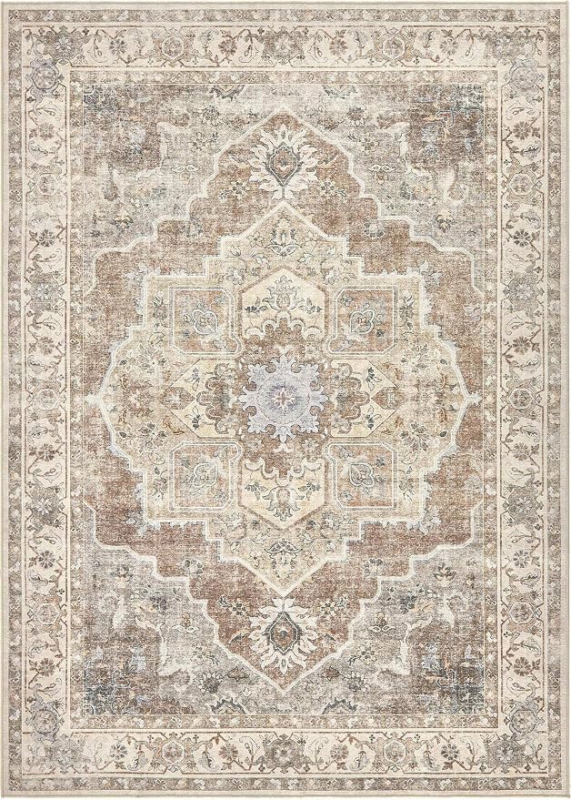 9x12 Washable Area Rug: Vintage Neutral Soft Non Slip Thin Large Floor Carpet - Image 9